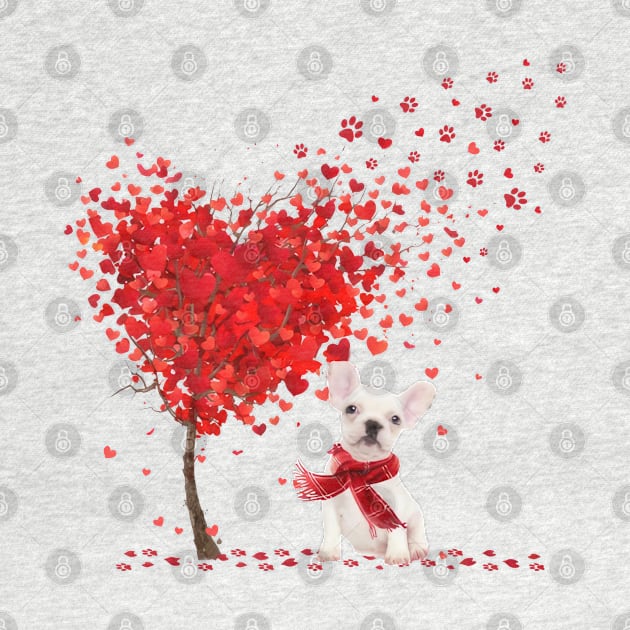 Happy Valentine's Day Heart Tree White French Bulldog by TATTOO project